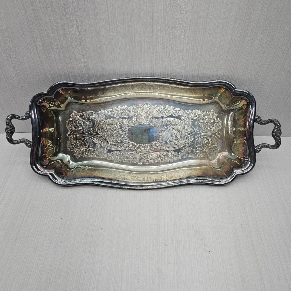 Sheridan Silverplated Footed Serving‎ Tray Etched Floral Scrolled Handles